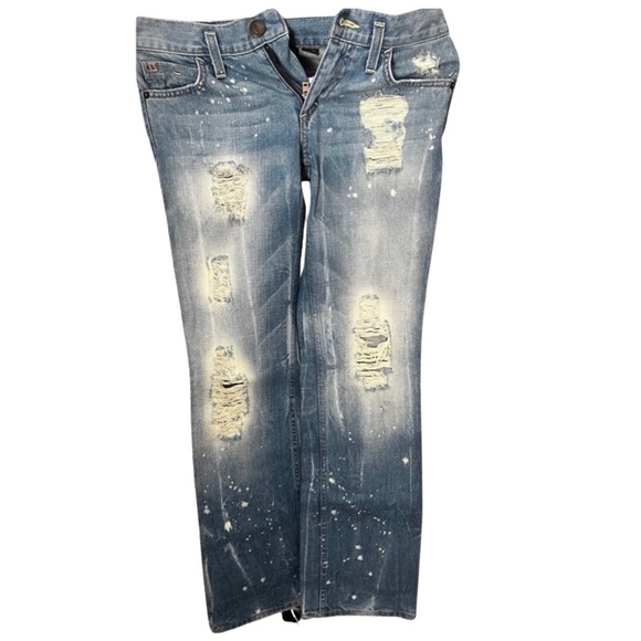 Armani Exchange A/X Light Denim Distressed Bleach Wash Flare Jeans Size 2 Short - Picture 1 of 5